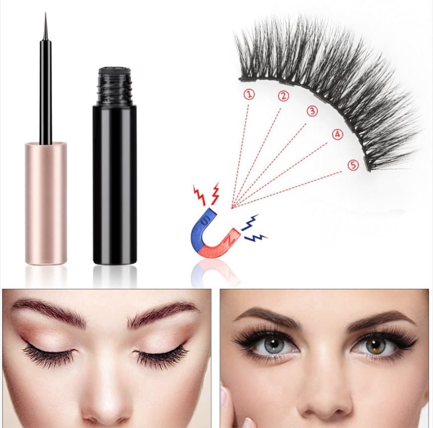 1 PAR MINK 7XP magnetrika ögonfransar med magneter + eyeliner