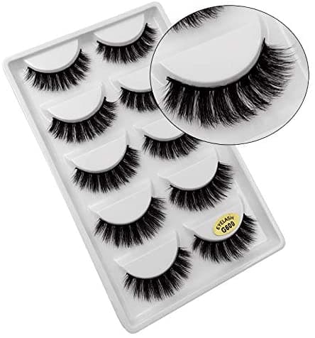 5-par lösögonfransar - 3D faux mink - G600 Svart