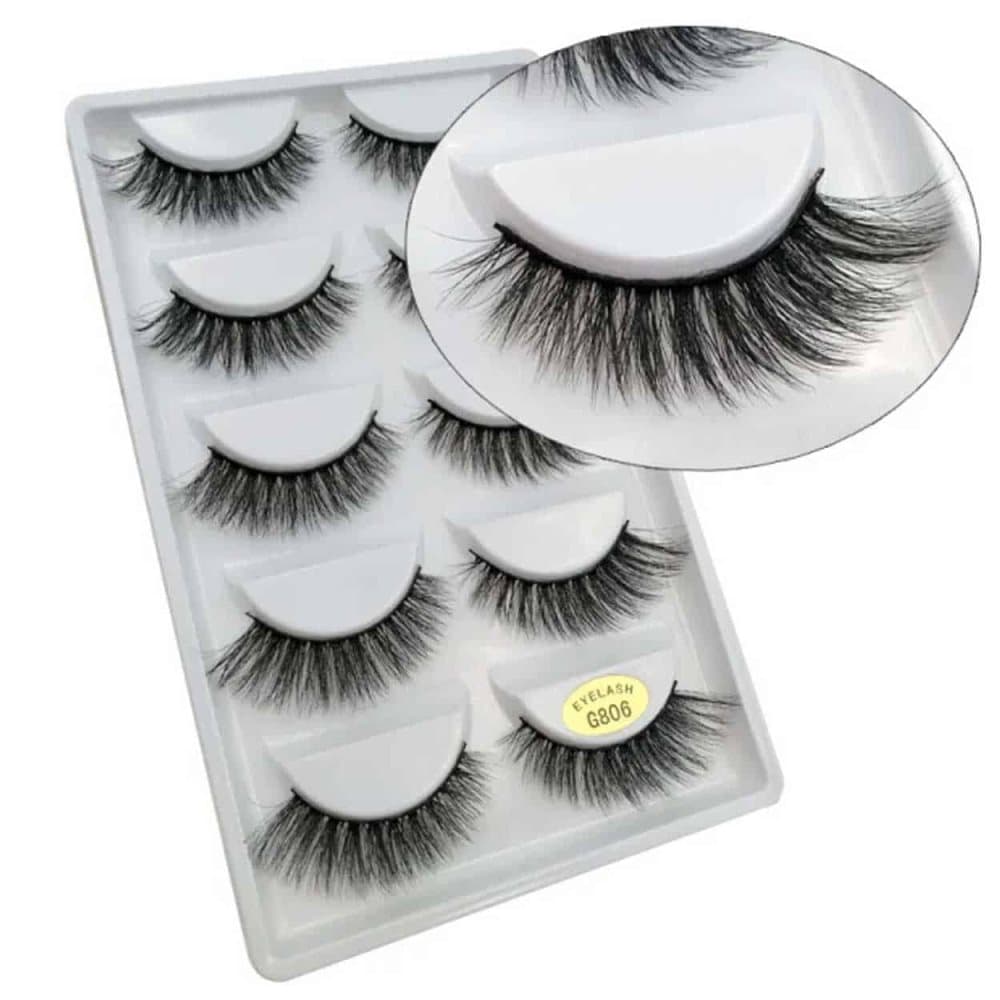 5-par lösögonfransar 3D Faux Mink - G806 Svart