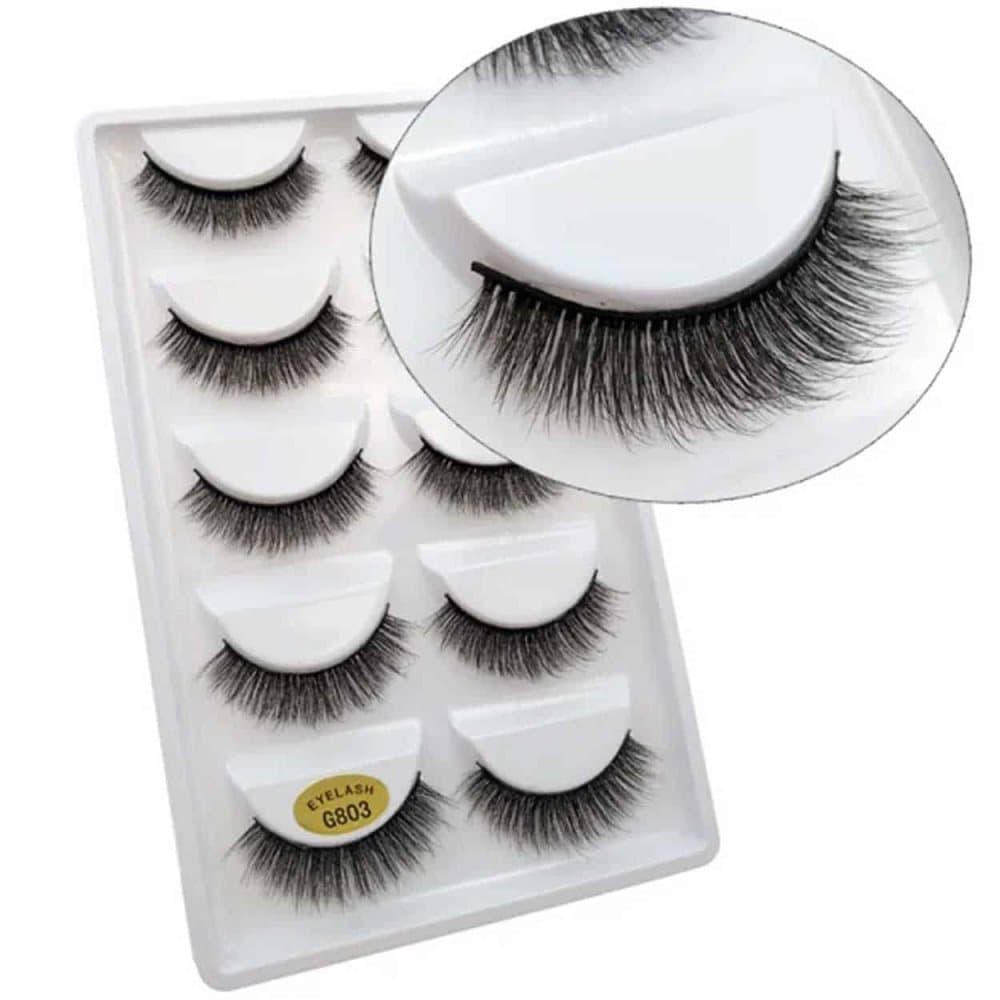 5-par lösögonfransar 3D Faux Mink - G803 Svart