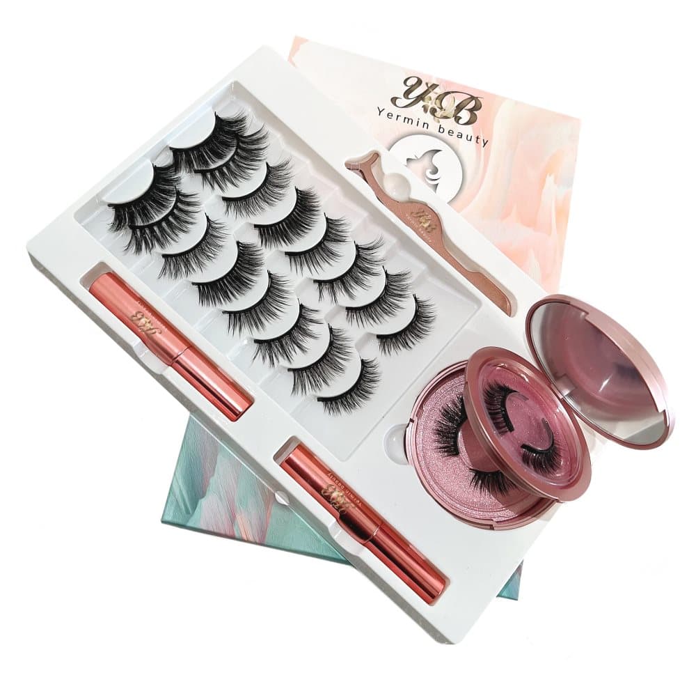 Magnetiska ögonfransar - inklusive ögonfranssättare och 2 flaskor vattentät eyeliner - 10 par