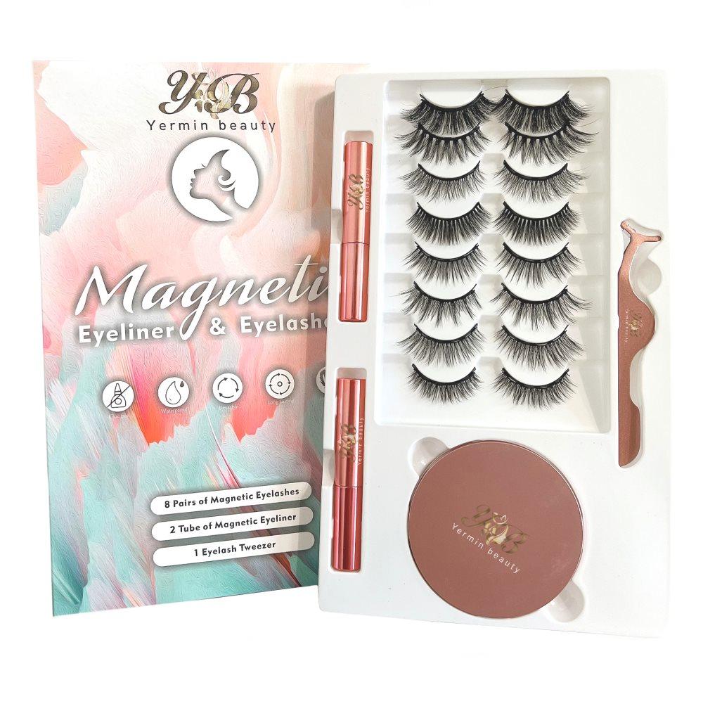 Yermin beauty magnetiska fransar med eyeliner set och applikator - 10 par fransar