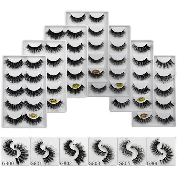 5-par lösögonfransar - 3D faux mink (G-800)