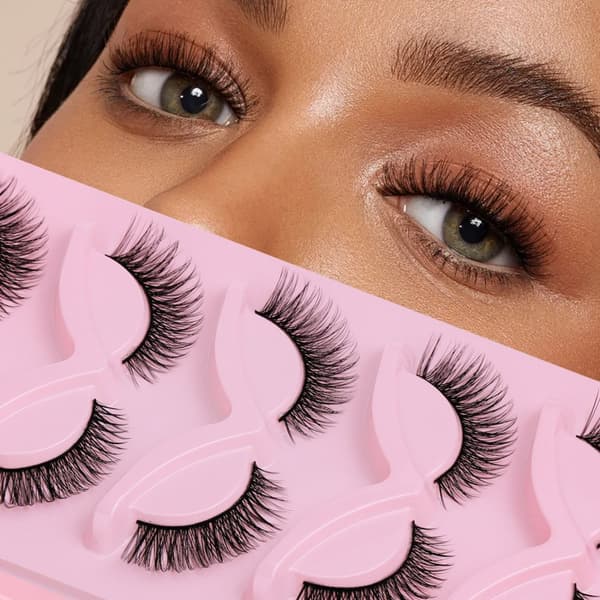 INF 3D Faux Mink-vipper, naturlige Cateye-vipper med lett finish, pakke med 5