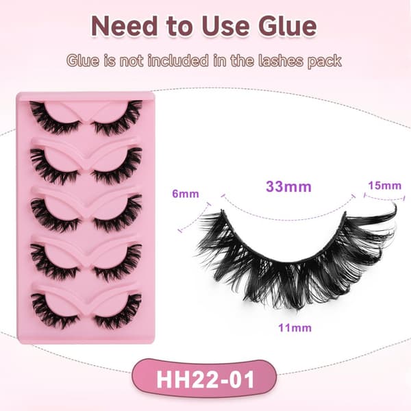 INF 3D Faux Mink-vipper, naturlige Cateye-vipper med lett finish, pakke med 5