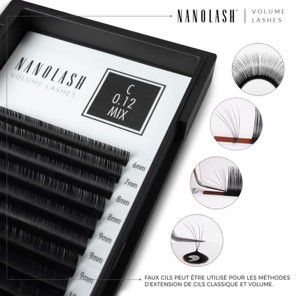 Nanolash volym ögonfransförlängning - lösögonfransar för professionell förlängning 0,05 D curl 6-13 mm mix