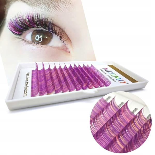 Färgade ögonfransar 8-13mm böjda D, 12 remsor ROSA MIX