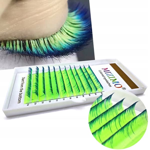 Färgade ögonfransar 8-13mm böjda D OMBRE NEONGRÖN