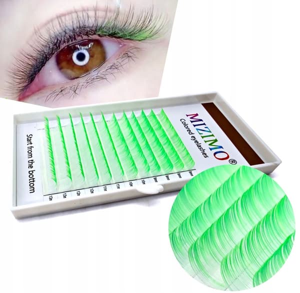 Färgade ögonfransar 8-13mm D, 12 remsor, VITA-GRÖNA