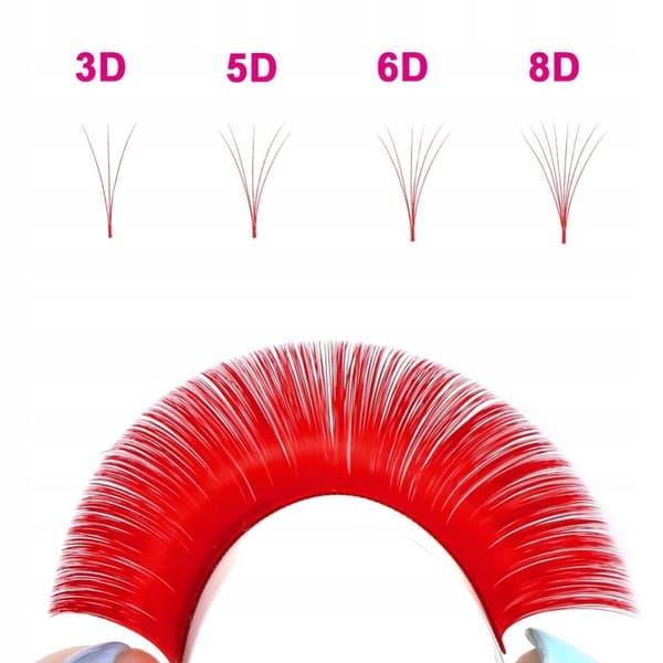 Farvede øjenvipper 8-13 mm, krøllet D, 12 strimler, RØD
