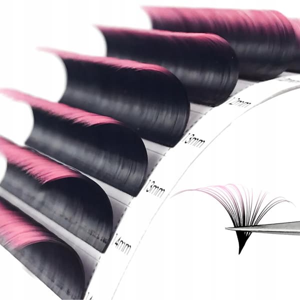 Enkla ögonfransar 8-15 mm, D-böjning, 12 remsor OMBRE SVART-ROSA