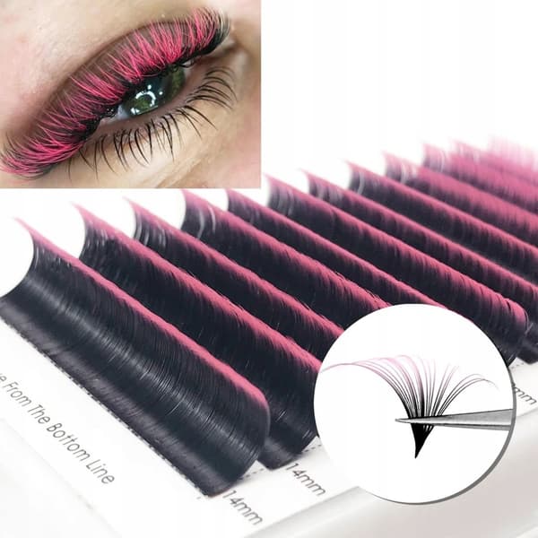 Enkla ögonfransar 8-15 mm, D-böjning, 12 remsor OMBRE SVART-ROSA