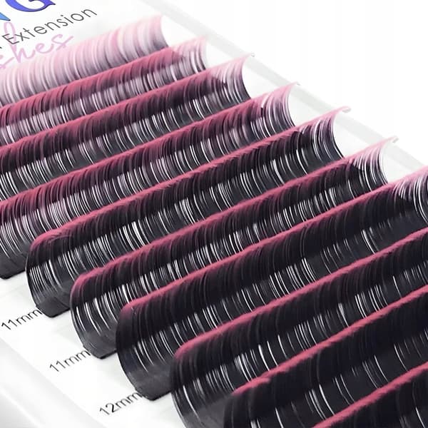 Enkla ögonfransar 8-15 mm, D-böjning, 12 remsor OMBRE SVART-ROSA