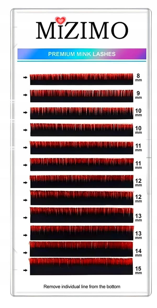 Enfärgade fransar 8-15 mm, D-böjning, 12 remsor SVART-RÖD