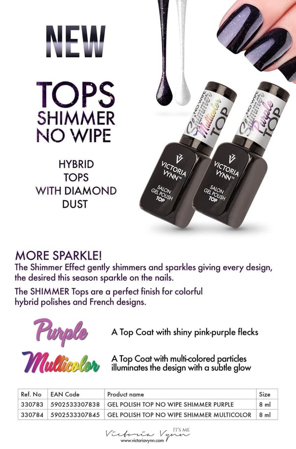 Top coat - Shimmer Purple No Wipe - 8 ml - Victoria Vynn