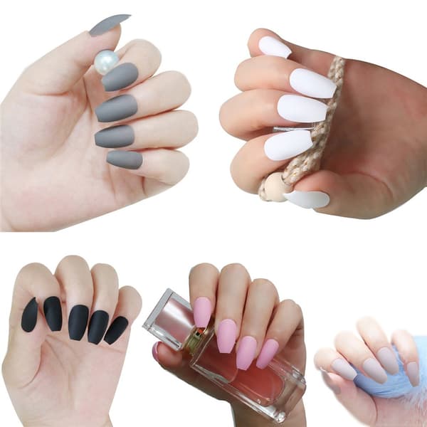 24pcs/Set False Nails Full Cover Artificial Ballerina Nail Tips Manicure Grey