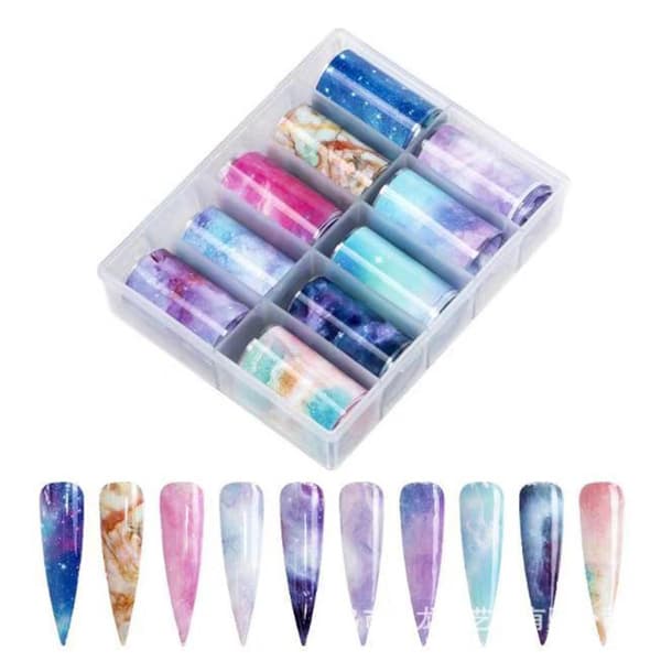 Nagelfolie / folie - Set 10 färger - 100 cm / st