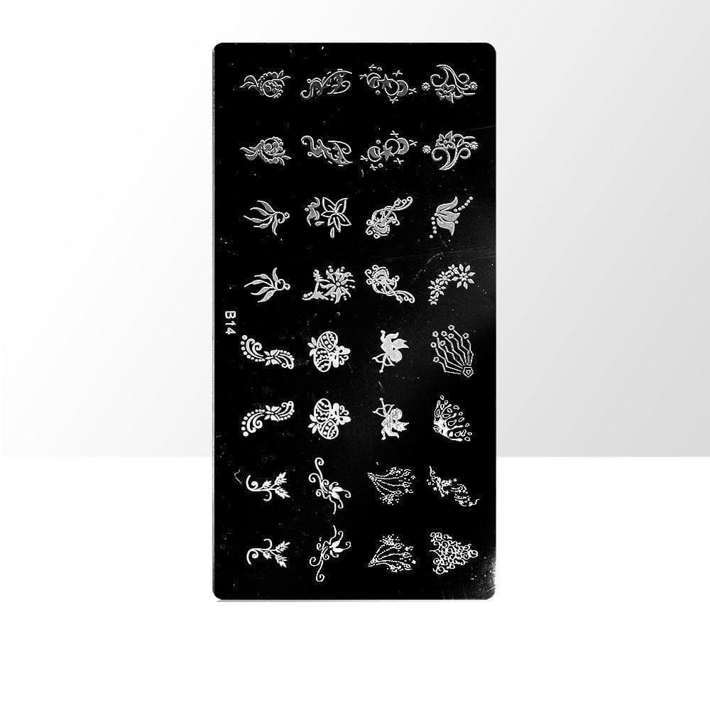 Stämpelplatta - Nageldekorationer - B14 - Rektangel