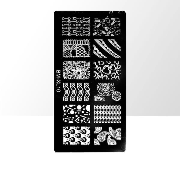 Stämpelplatta - Nageldekorationer - XL10 - Rektangel