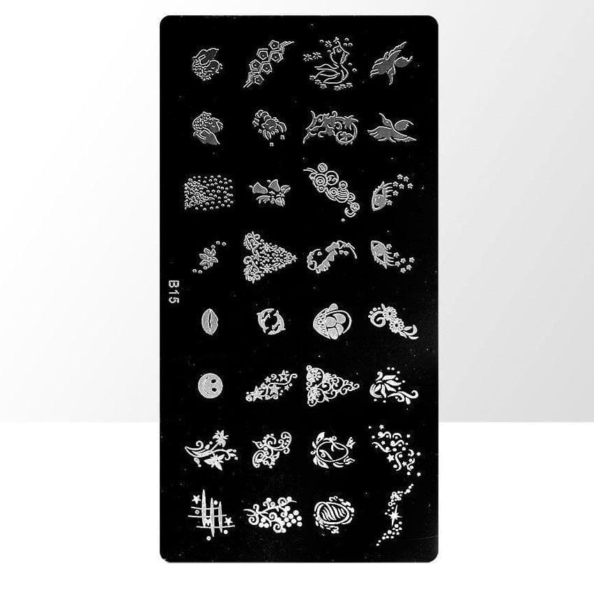 Stämpelplatta - Nageldekorationer - B15 - Rektangel