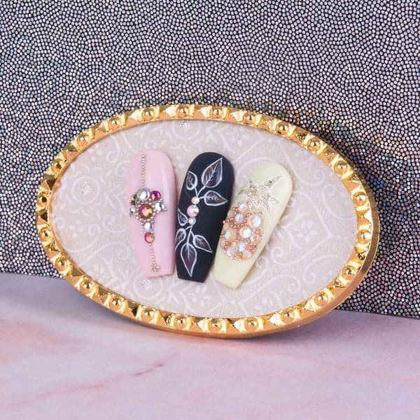 Penselställ / blandningsyta / display - Cirlel - Guld + Stenar