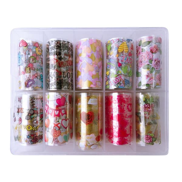 Nagelfolie / folie - Set 10 färger - 100 cm / st