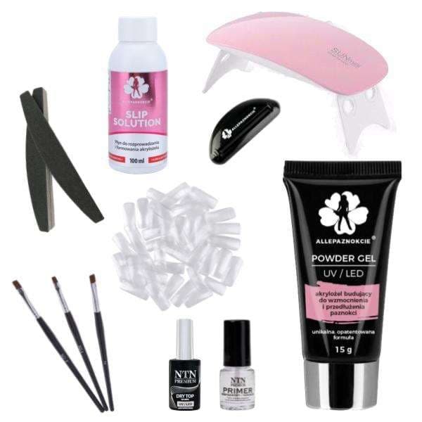 11 kpl Akryyligeeli - Poly Builder Gel Kit LED-lamppu - ranskalainen pinkki