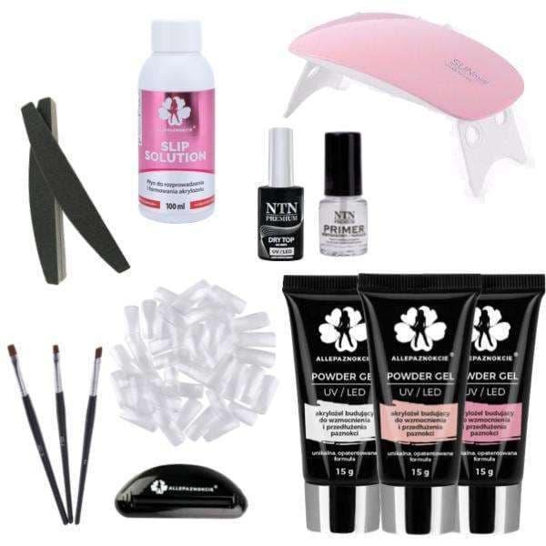 13 stk Acryl Gel - Poly Builder Gel Kit, LED lampe, Pulver gel