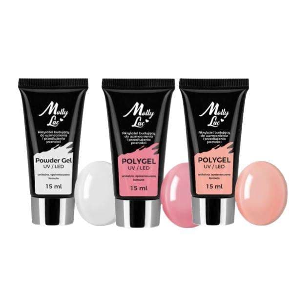 3-pakning Polygel - Pulvergelé - 45ml - Akrylgelé - Byggemiddel