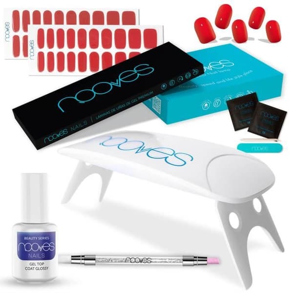 Beauty Red Starter Kit | 2 förhärdade gelnagelklistermärken|UV/LED-lampa|Gel Top Coat Glansigt|Quartz Stick