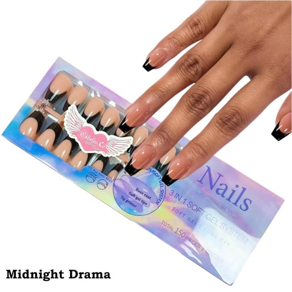 Gel Press-On Nails French Lösnaglar Midnight Drama