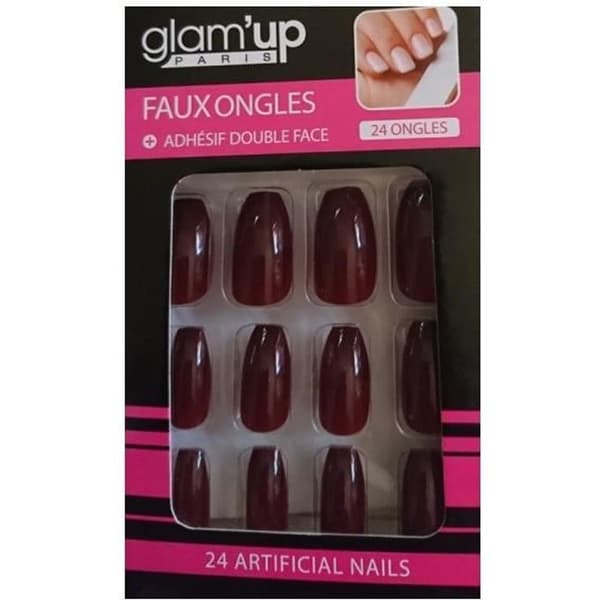 GLAM UP - Square Toe False Nails + Adhesives - Burgundy