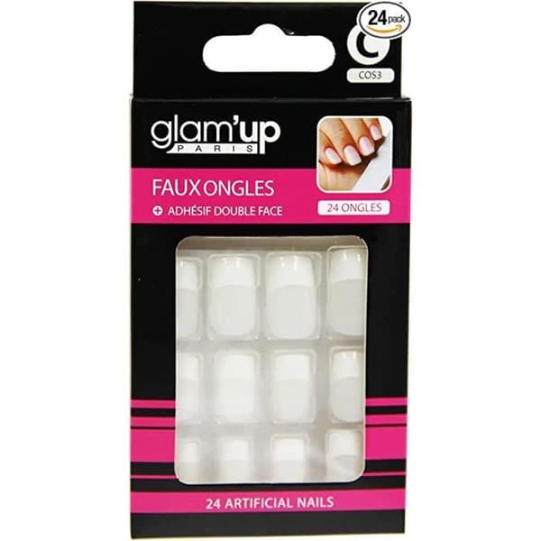 Falska naglar - Glam’Up Paris - XL Square Shape - N°3 - French Manicure White