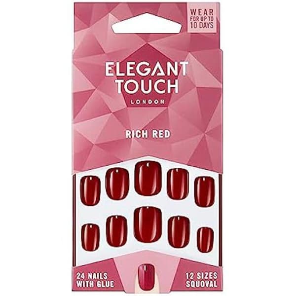 Falska naglar - ELEGANT TOUCH - Polerad färg - Squoval - Röd