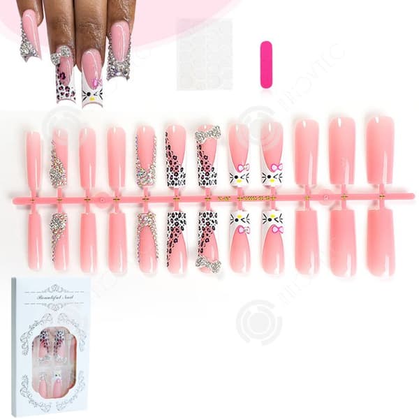 INN False Nails 24 st French Rose Shiny Press on Nails Stick on - Stickers for Women Nail Art Full Cover Akryl