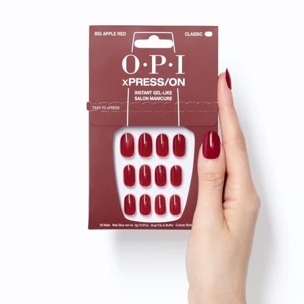 xPRESS-ON - Big Apple Red - Återanvändbara falska naglar, gel-effekt - OPI