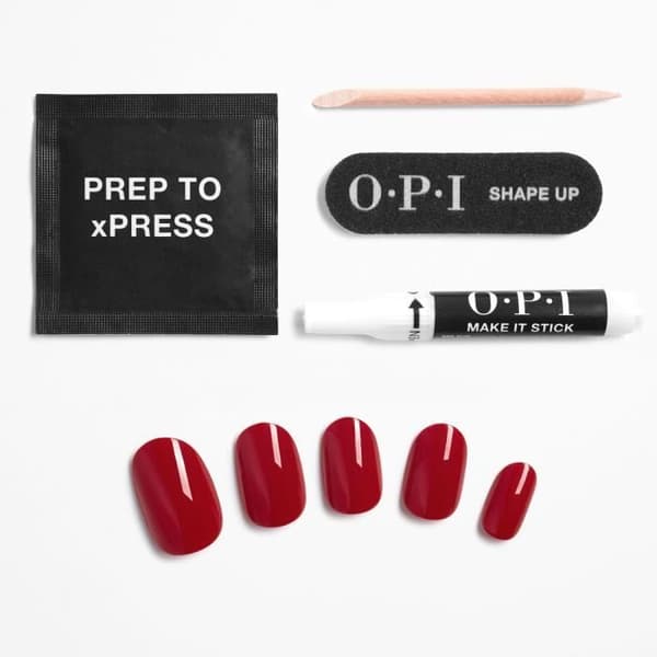 xPRESS-ON - Big Apple Red - Återanvändbara falska naglar, gel-effekt - OPI