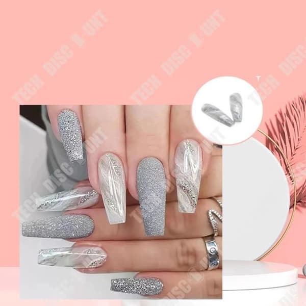 False Nails - TEKNISK RABATT - Långa balettnaglar - Marmor - Benvit - Blinkande ins - 24 stycken