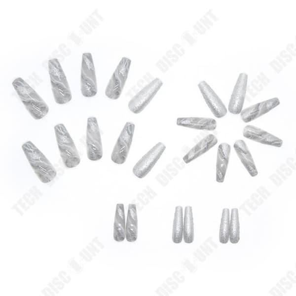 False Nails - TEKNISK RABATT - Långa balettnaglar - Marmor - Benvit - Blinkande ins - 24 stycken