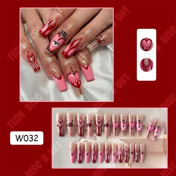 Love Flame Manicure Patch - TEKNISK RABATT - Lång balett - Flame of love W032 - 24 naglar