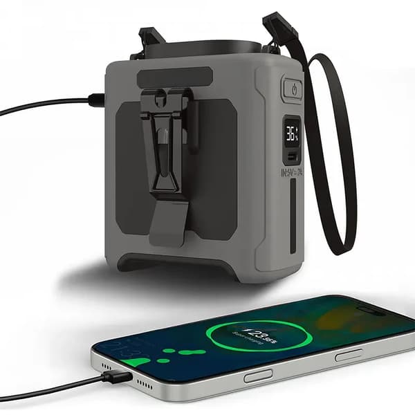 Bärbar midjevifta, 10000mAh batteri, 5 hastigheter, inbyggd ficklampa,Grå