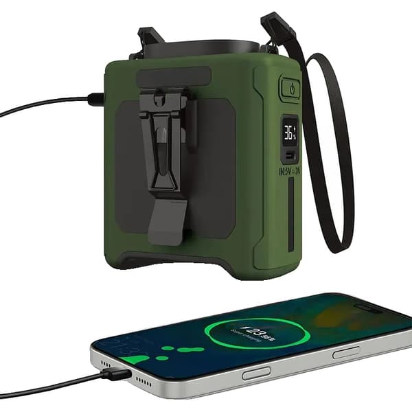 Kannettava vyötärötuuletin, 10000mAh akku, 5 nopeutta, sisäänrakennettu taskulamppu,Vihreä