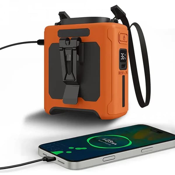 Bärbar midjevifta, 10000mAh batteri, 5 hastigheter, inbyggd ficklampa,Orange
