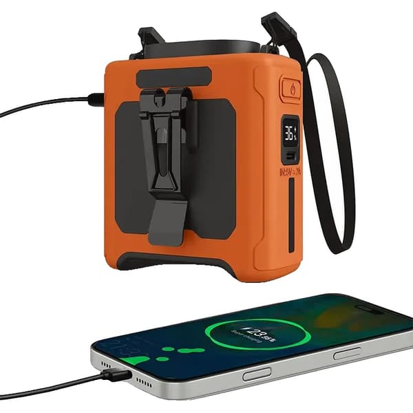 Bärbar midjevifta, 10000mAh batteri, 5 hastigheter, inbyggd ficklampa,Orange