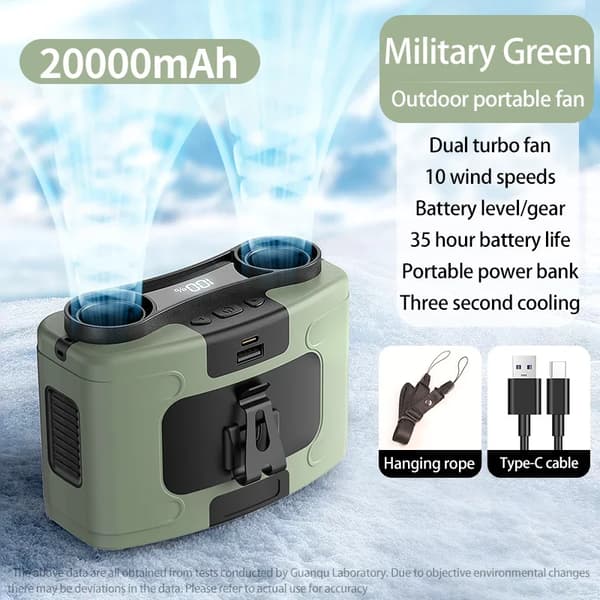 Bärbar midjevifta, 20000mAh batteri, LED-belysning,20000mAh Grön