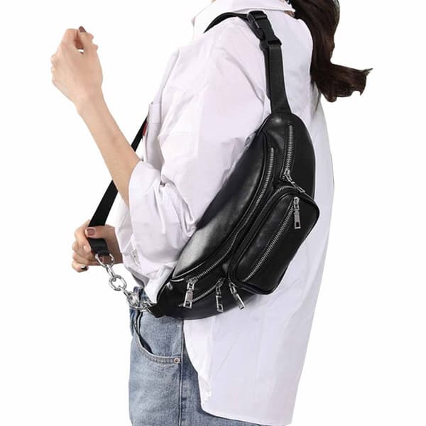 Svart midjepose gastrisk veske Bum veske Kors kroppspose skinn skinn