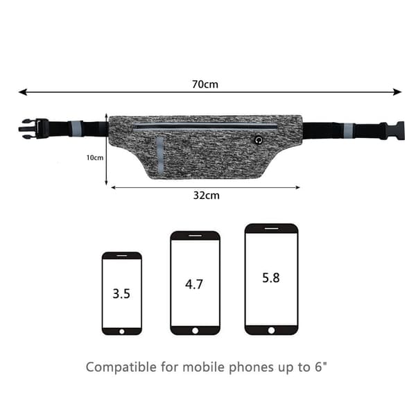 Sportsbelte med flaske- og mobillomme Midjeveske med justerbar lengde Midjeveske Mobiltelefonlomme og glidelåslukking