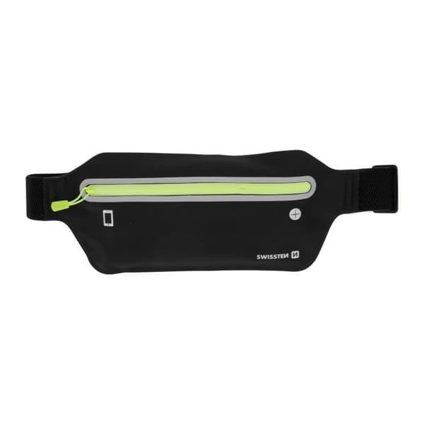 Sportfannypack - SWISSTEN - Svart - Justerbart bälte - Stor ficka med dragkedja - Vattentät