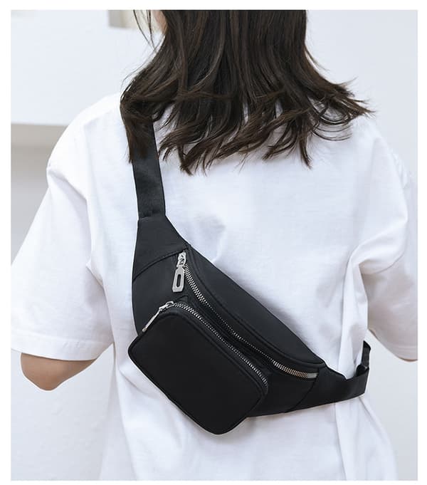 Taljetaske i nylon - 2 rum + yderlomme