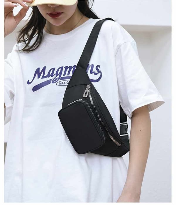 Taljetaske i nylon - 2 rum + yderlomme